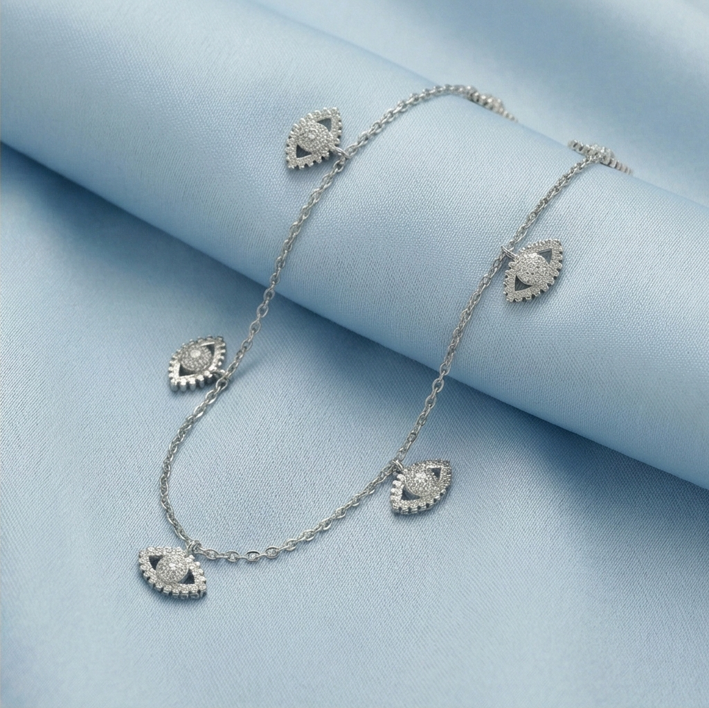 925 Sterling Silver Evil Eye Protection Charm Anklet Silver Finish Jewellery
