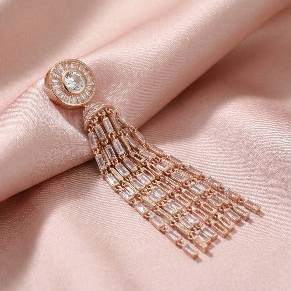 925 Sterling Silver Rose Gold Plated Tassel Fringe Statement Pendant Jewellery