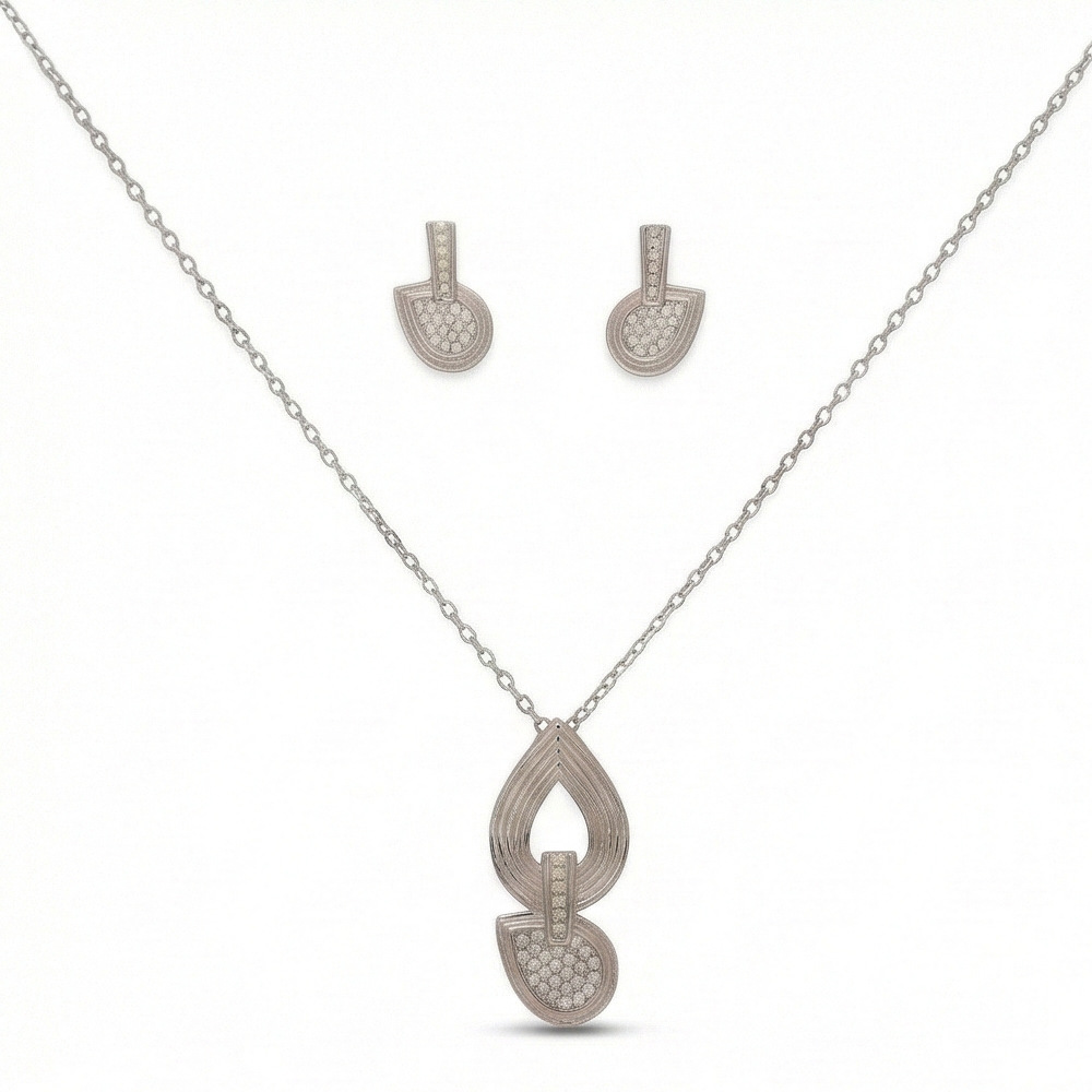 925 Sterling Silver Modern Abstract Loop Pendant Necklace and Earrings Set Jewellery for Women