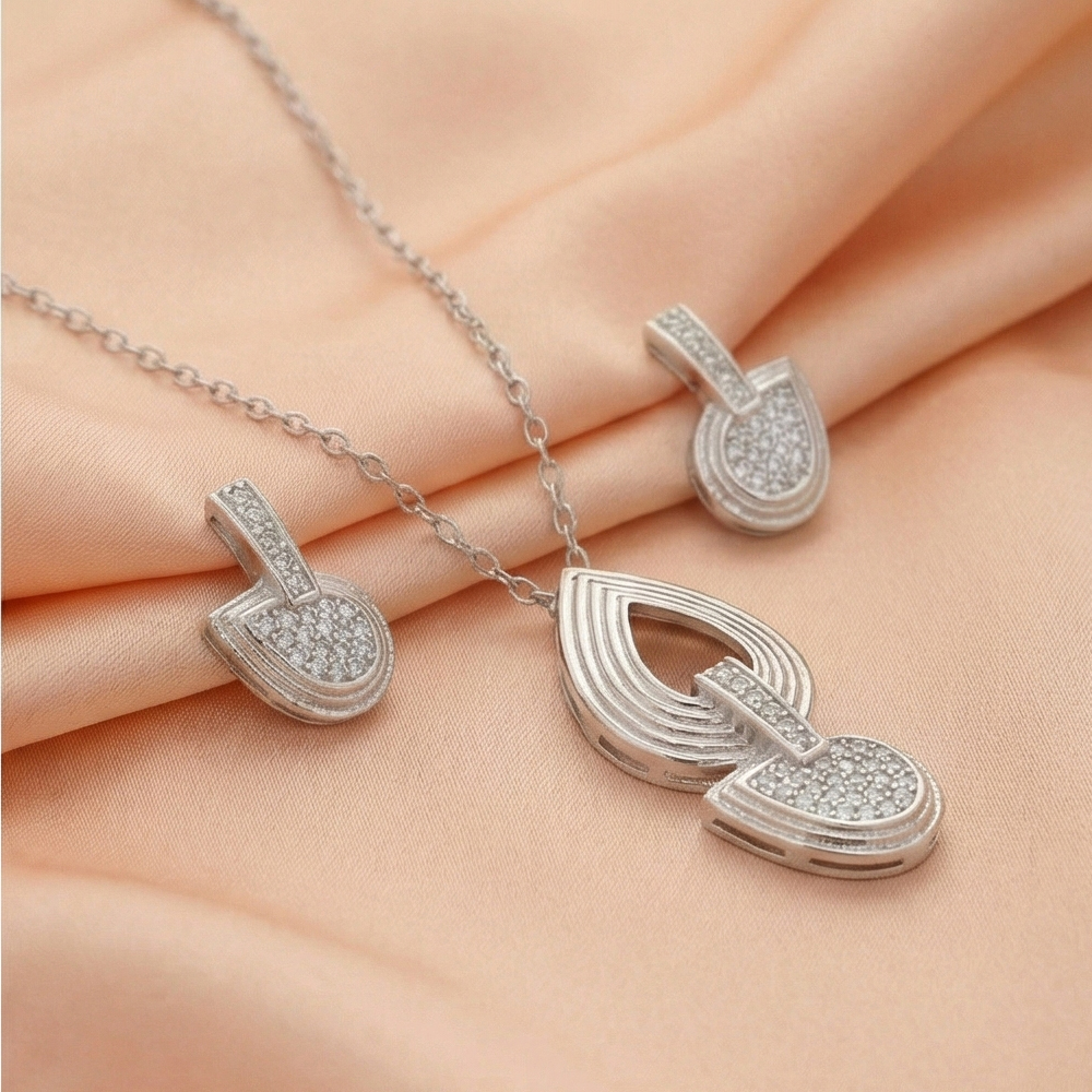 925 Sterling Silver Modern Abstract Loop Pendant Necklace and Earrings Set Jewellery for Women