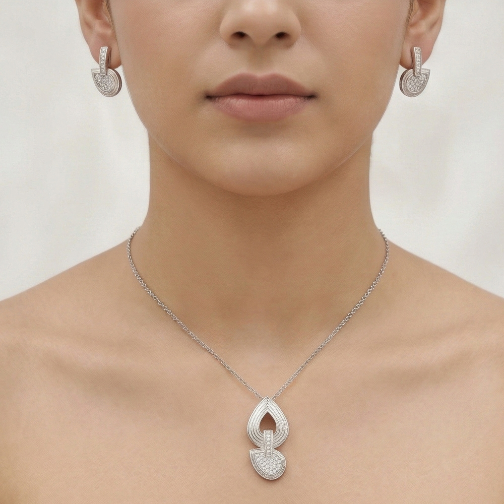 925 Sterling Silver Modern Abstract Loop Pendant Necklace and Earrings Set Jewellery for Women
