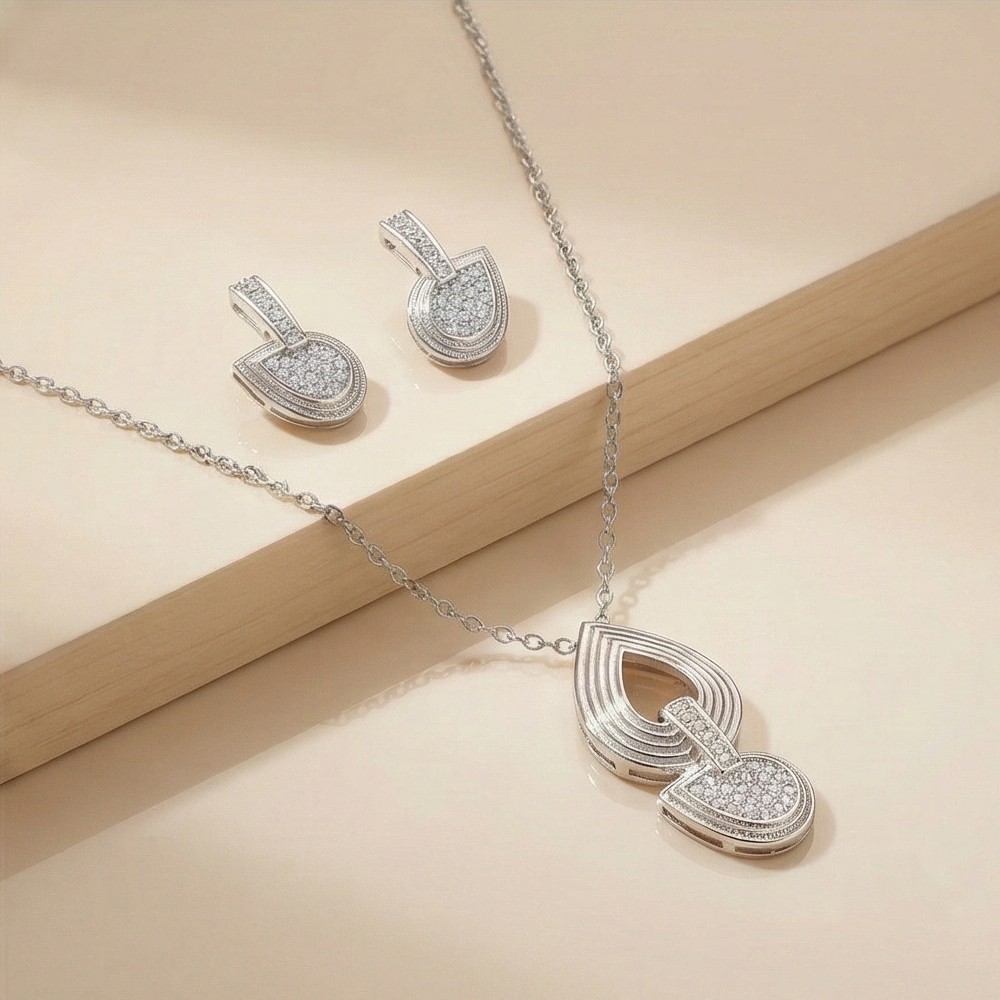 925 Sterling Silver Modern Abstract Loop Pendant Necklace and Earrings Set Jewellery for Women