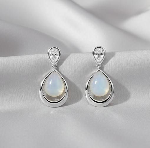 925 Sterling Silver Pear Drop Earrings with Iridescent Moonstone Style Gem Jewellery