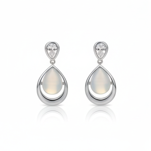 925 Sterling Silver Pear Drop Earrings with Iridescent Moonstone Style Gem Jewellery