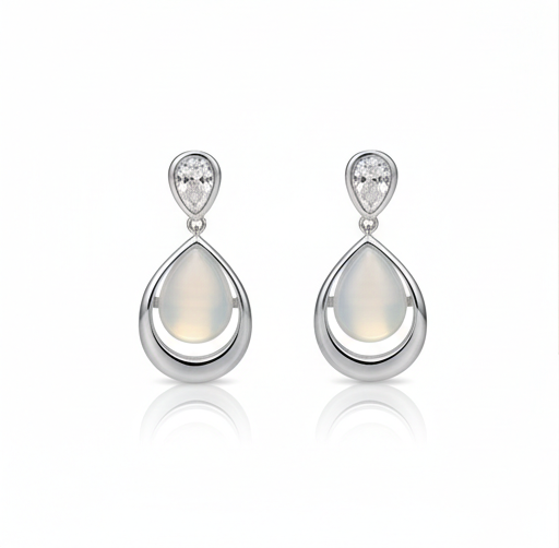 925 Sterling Silver Pear Drop Earrings with Iridescent Moonstone Style Gem Jewellery