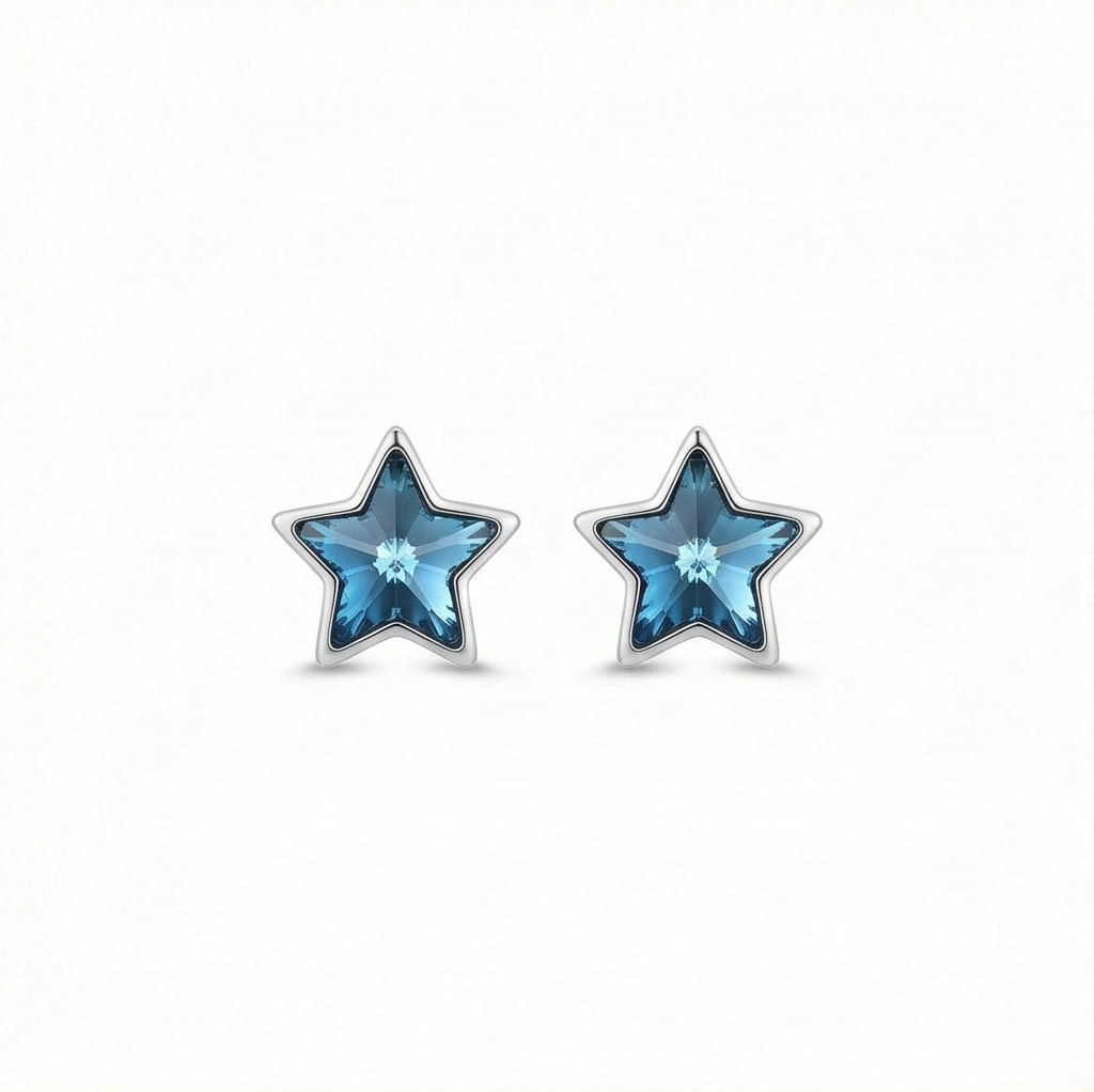 925 Sterling Silver Blue Crystal Star Stud Earrings Jewellery