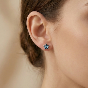 925 Sterling Silver Blue Crystal Star Stud Earrings Jewellery