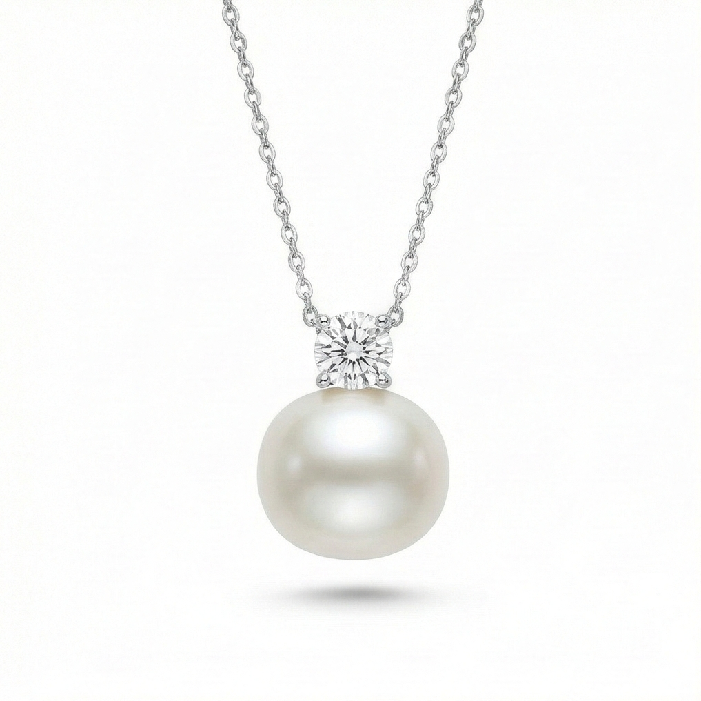 925 Sterling Silver Elegant Pearl and Crystal Solitaire Pendant Necklace Jewellery for Women