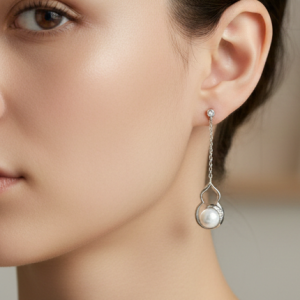 925 Sterling Silver Modern Abstract Curve Pearl Drop Earrings Jewellery