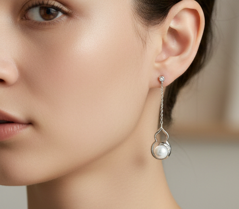 925 Sterling Silver Modern Abstract Curve Pearl Drop Earrings Jewellery