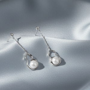 925 Sterling Silver Modern Abstract Curve Pearl Drop Earrings Jewellery