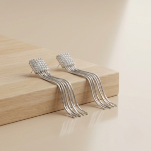 925 Sterling Silver Square Stud Chain Tassel Dangler Earrings Party Jewellery