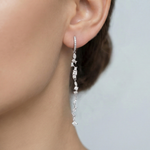 925 Sterling Silver Linear Baguette Stone Drop Earrings Huggie Jewellery