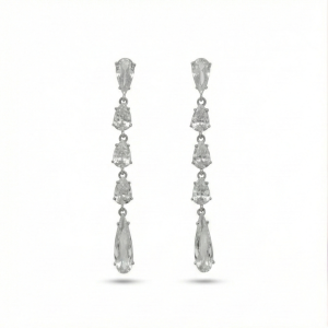 925 Sterling Silver Long Linear Pear Dangle Earrings High Polish Rhodium Jewellery