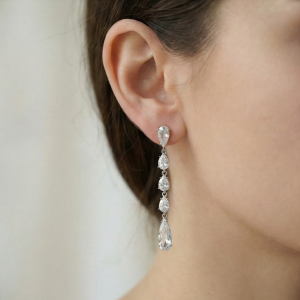 925 Sterling Silver Long Linear Pear Dangle Earrings High Polish Rhodium Jewellery