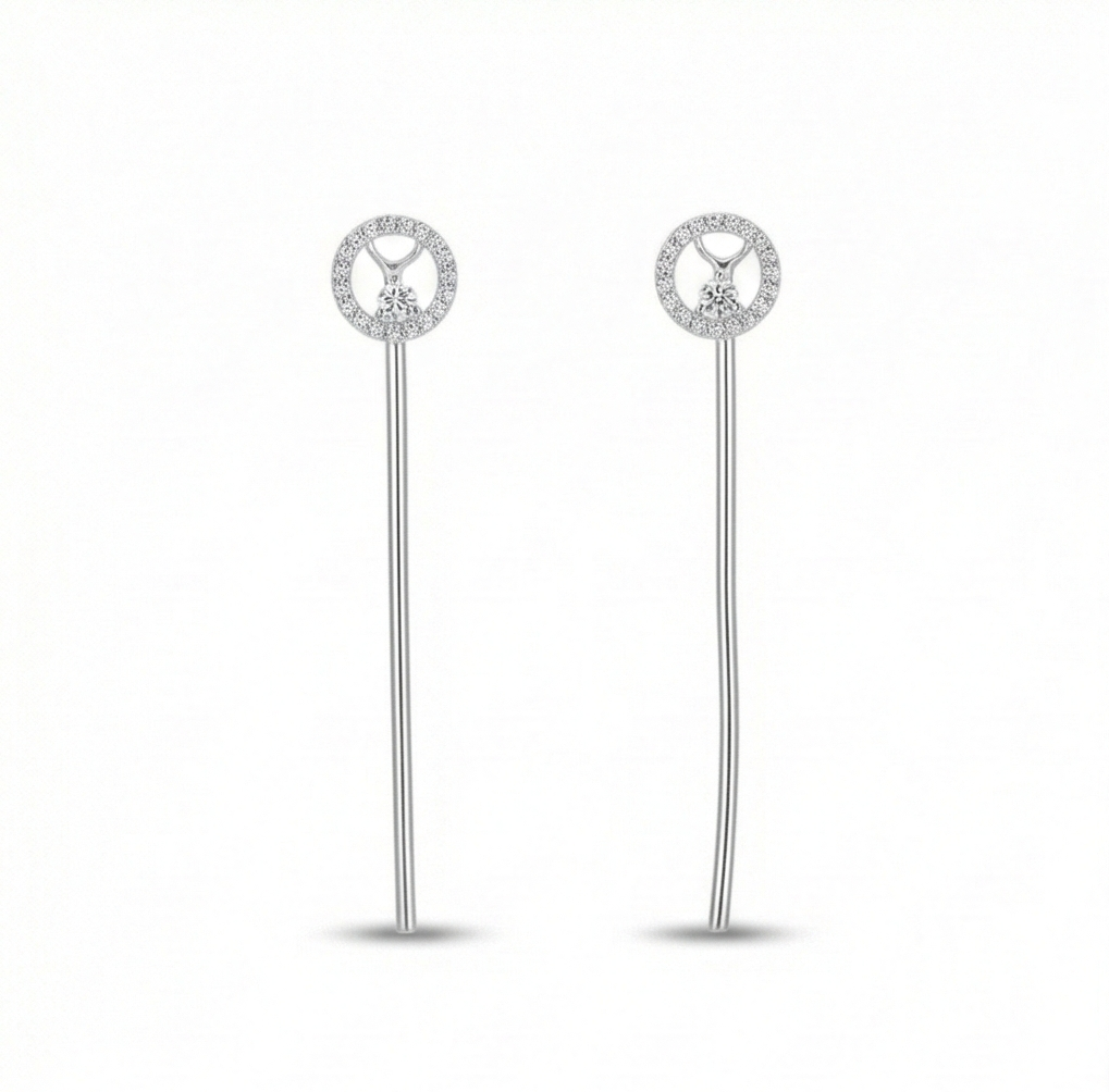 925 Sterling Silver Geometric Circle and Long Bar Drop Earrings Jewellery for Women