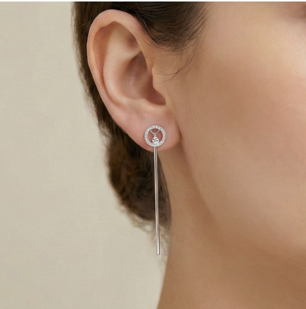925 Sterling Silver Geometric Circle and Long Bar Drop Earrings Jewellery for Women