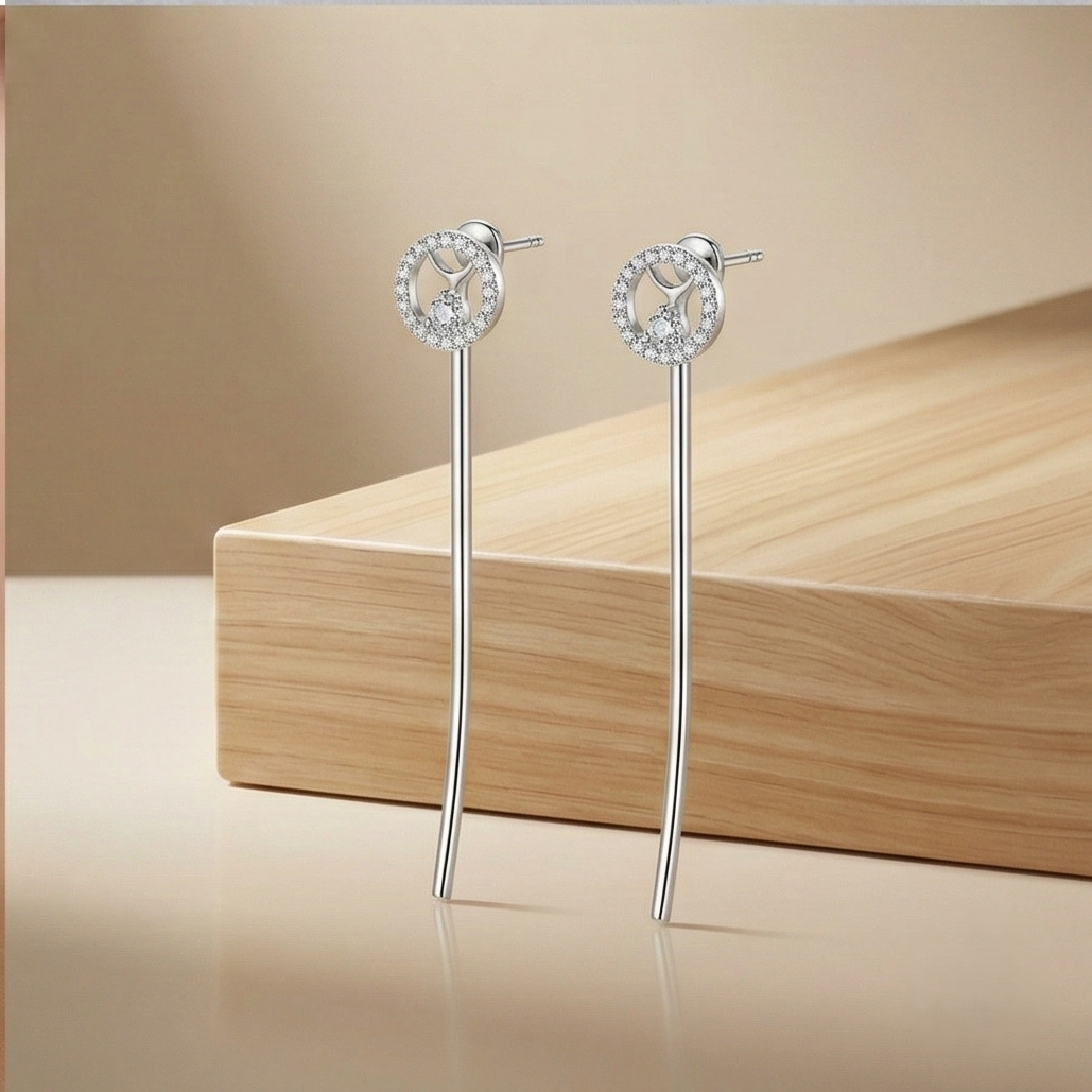 925 Sterling Silver Geometric Circle and Long Bar Drop Earrings Jewellery for Women