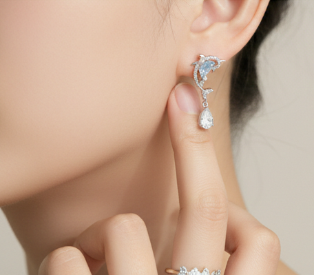 925 Sterling Silver Dolphin Dangle Earrings with Blue Stone and Pearl Accents Jewellery