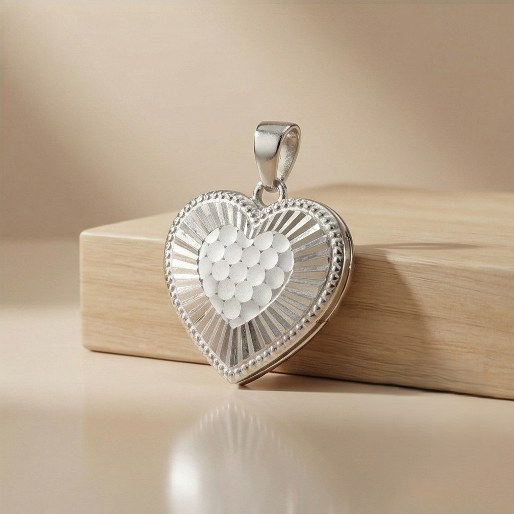 925 Sterling Silver Textured Heart Pendant Necklace Jewellery