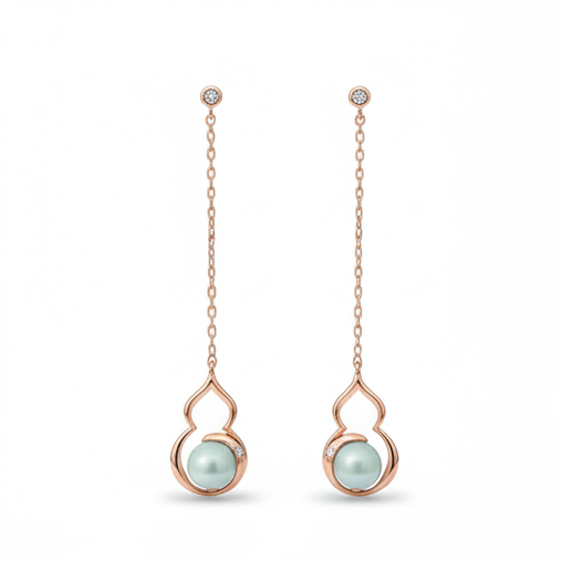 925 Sterling Silver Rose Gold Plated Mint Pearl Drop Earrings Jewellery
