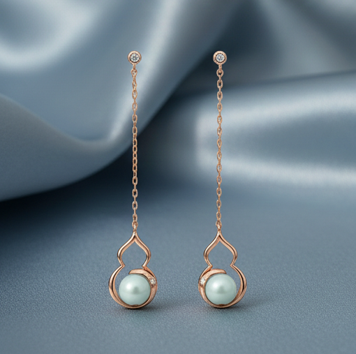 925 Sterling Silver Rose Gold Plated Mint Pearl Drop Earrings Jewellery
