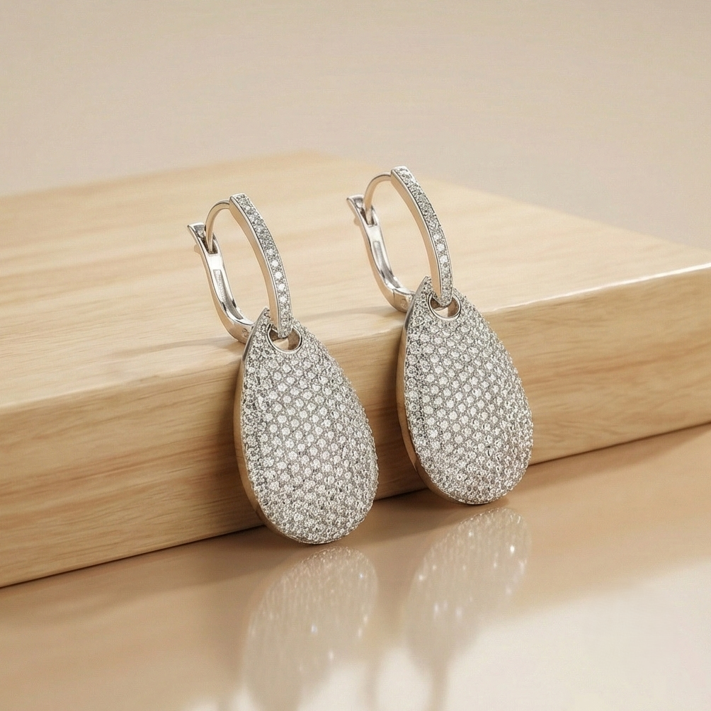 925 Sterling Silver Pave Set Teardrop Dangle Earrings Jewellery for Women