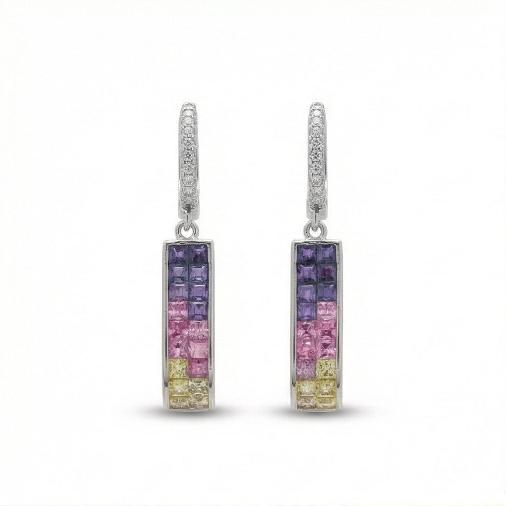 925 Sterling Silver Multicolor Gradient Rectangular Bar Dangle Earrings Jewellery for Women