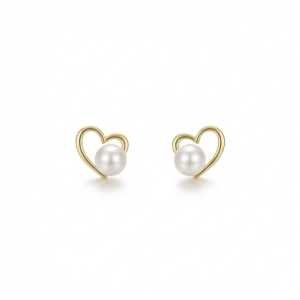 925 Sterling Silver Gold Plated Open Heart Pearl Stud Earrings Jewellery