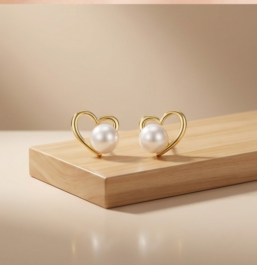 925 Sterling Silver Gold Plated Open Heart Pearl Stud Earrings Jewellery