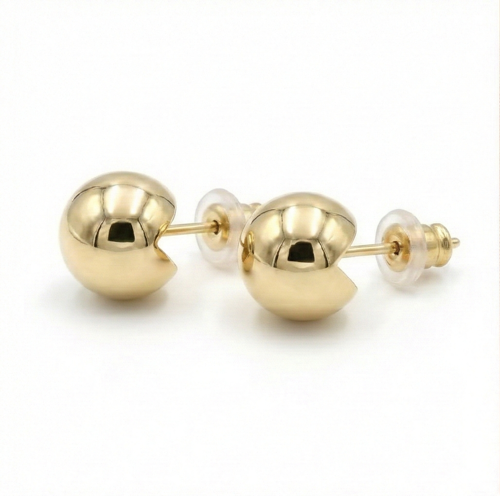 925 Sterling Silver Gold Plated Sculpted Sphere Stud Earrings Jewellery
