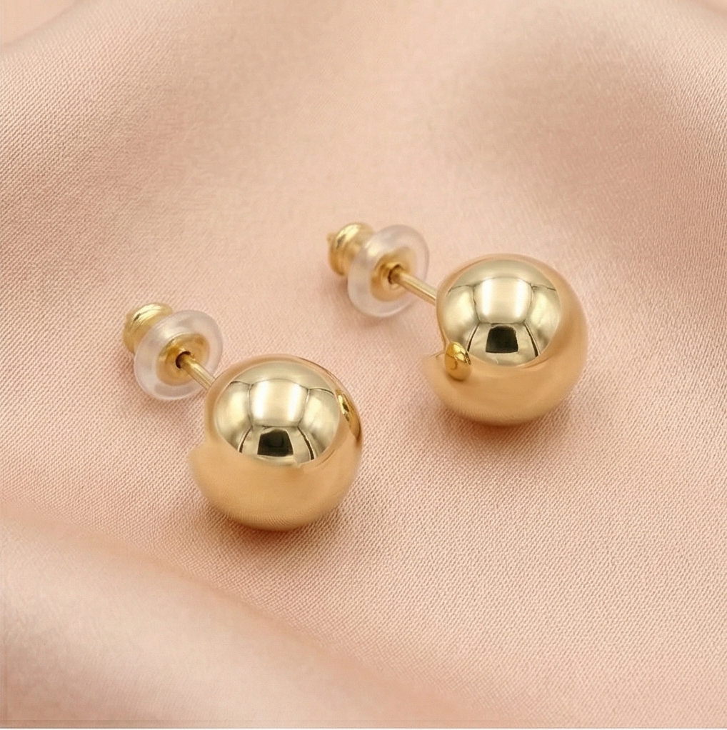 925 Sterling Silver Gold Plated Sculpted Sphere Stud Earrings Jewellery