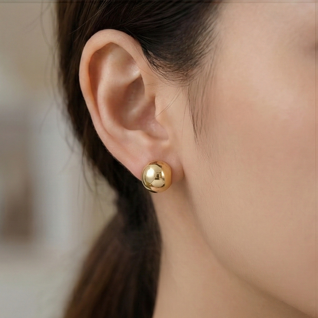 925 Sterling Silver Gold Plated Sculpted Sphere Stud Earrings Jewellery