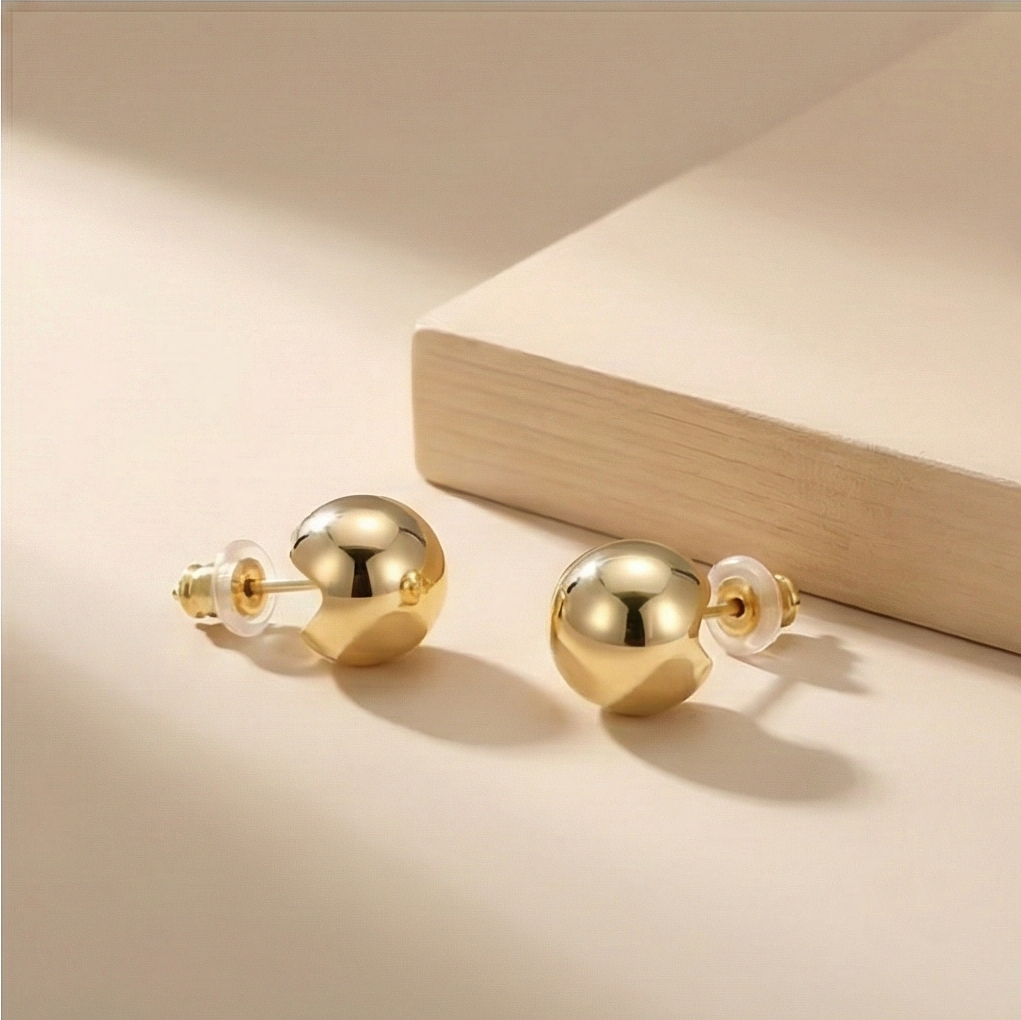 925 Sterling Silver Gold Plated Sculpted Sphere Stud Earrings Jewellery