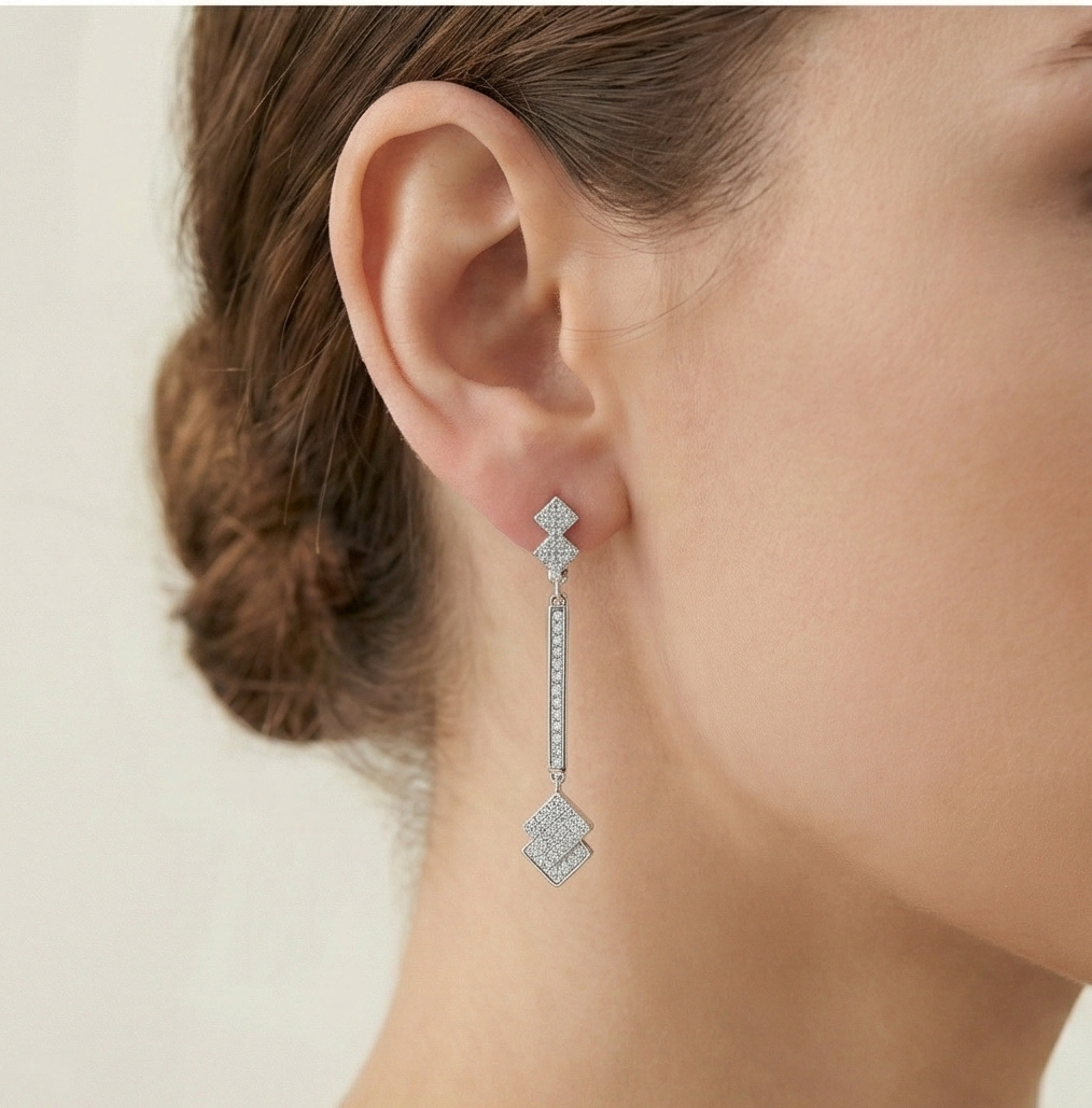 925 Sterling Silver Long Bar Geometric Dangle Earrings A Perfect Party Jewellery for Women