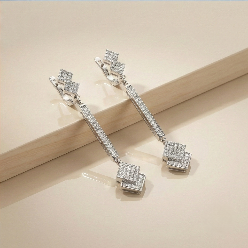 925 Sterling Silver Long Bar Geometric Dangle Earrings A Perfect Party Jewellery for Women