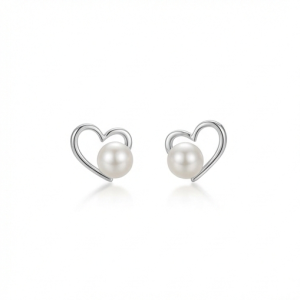 925 Sterling Silver Open Heart Pearl Stud Earrings Jewellery High Polish Rhodium Finish