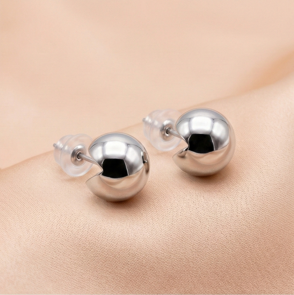 925 Sterling Silver Modern Geometric Sphere Stud Earrings High Polish Minimalist Jewellery for Women