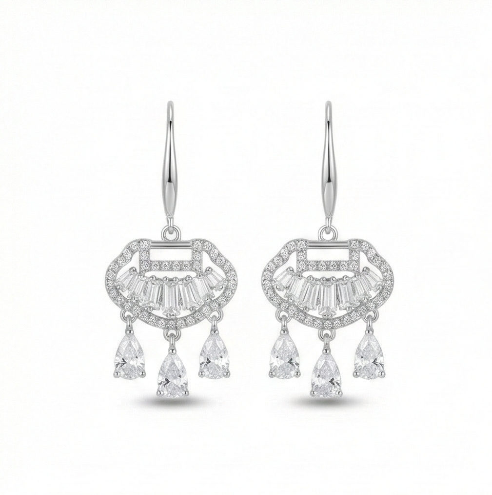 925 Sterling Silver Art Deco Fan Chandelier Earrings with Pear Dangle Jewellery