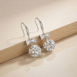 925 Sterling Silver Crystal Bow Knot Drop Earrings with Faceted Ball Charm Jewellery