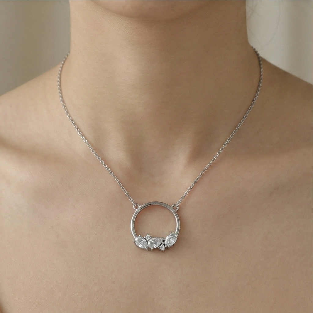 925 Sterling Silver Open Circle Cluster Pendant Necklace Jewellery for Women