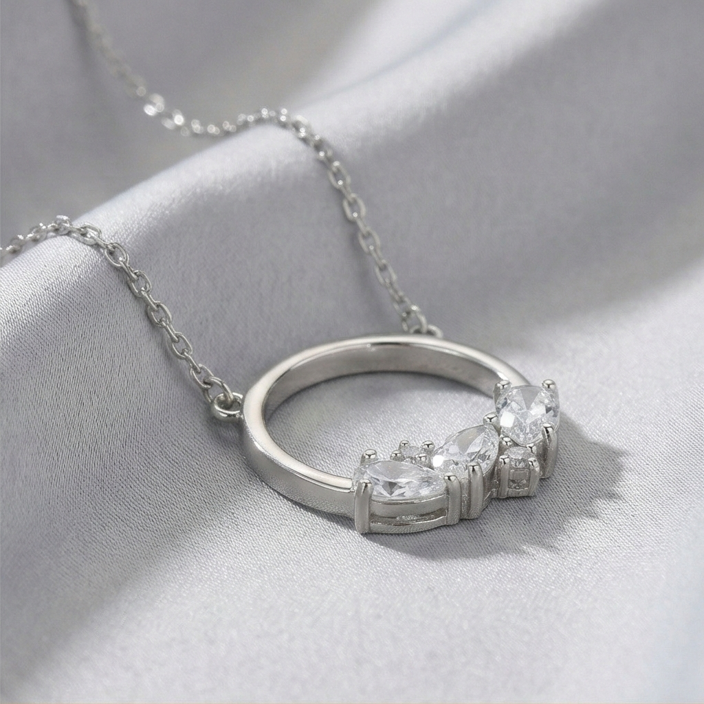 925 Sterling Silver Open Circle Cluster Pendant Necklace Jewellery for Women