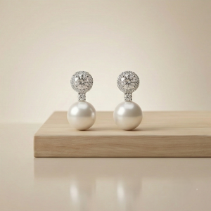925 Sterling Silver Classic Pearl Drop Earrings with Halo Stud High Polish Rhodium Finish Jewellery