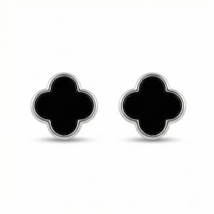 925 Sterling Silver Black Enamel Quatrefoil Clover Stud Earrings Jewellery Minimalist