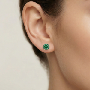 925 Sterling Silver Round Green Solitaire Stud Earrings Jewellery Rhodium Plated
