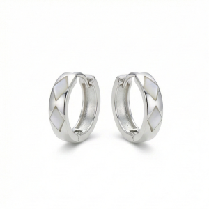 925 Sterling Silver White Pearlescent Geometric Huggie Hoop Earrings for Women Rhodium Plated Jewellery