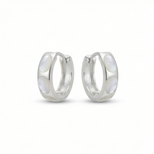 925 Sterling Silver White Mother of Pearl Oval Inlay Hoop Earrings Jewellery for Women