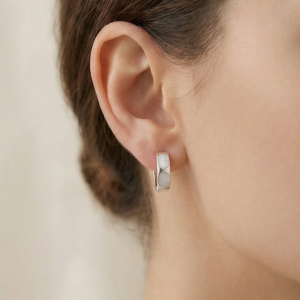 925 Sterling Silver White Mother of Pearl Oval Inlay Hoop Earrings Jewellery for Women