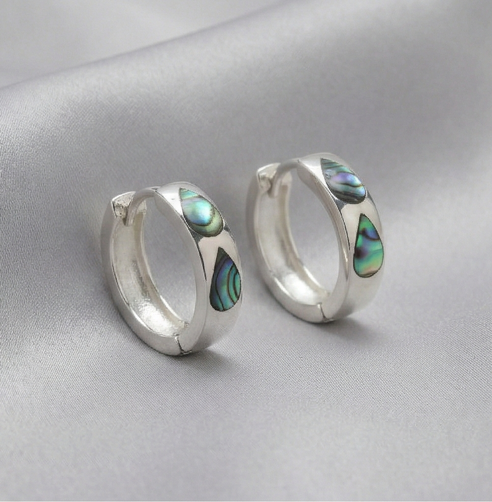 925 Sterling Silver Abalone Shell Teardrop Inlay Hoop Earrings Jewellery for Women