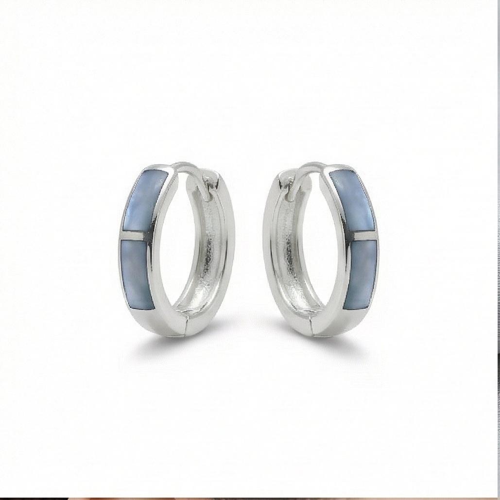 925 Sterling Silver Grey Rectangular Inlay Hoop Earrings Jewellery for Women